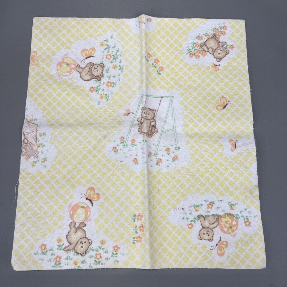 Vintage Daekor Bear Baby Burp Cloth Yellow Green Swing Slide Seesaw Flower Ball